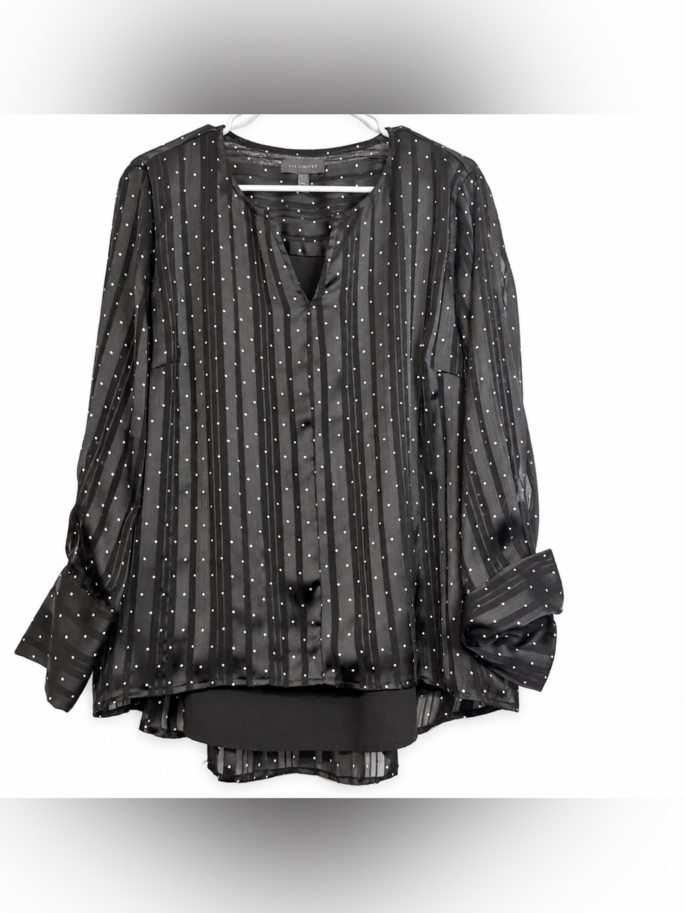 Long Sleeves The Limited Petite XL Sheer Polka Dot High Low Blouse Black